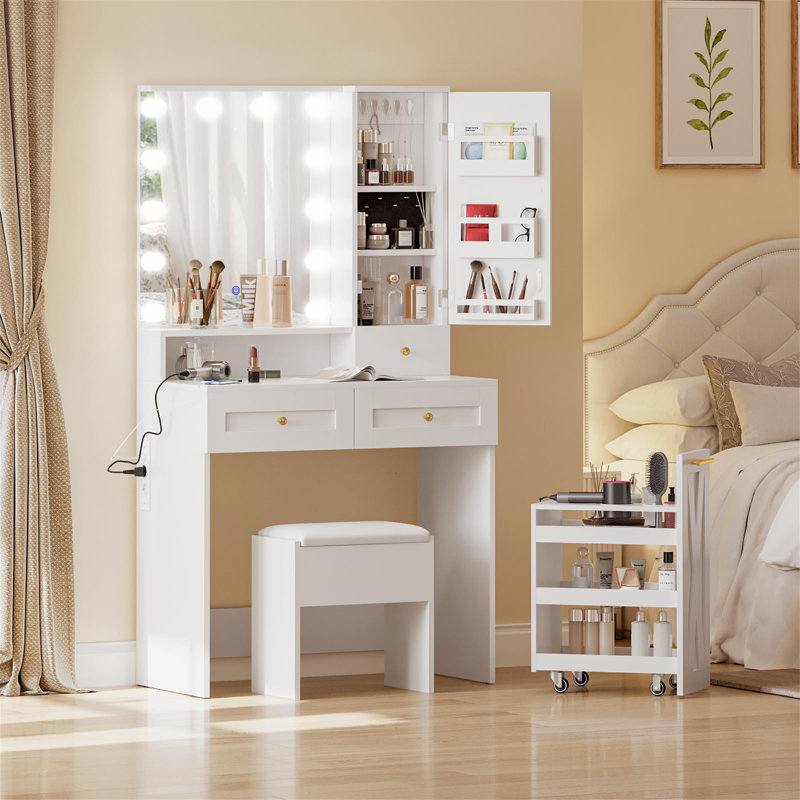 Solia Dressing Table with Mirror, White