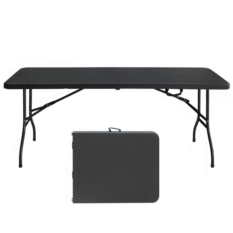 6Ft Folding Table, Portable Plastic Table For Camping, Picnics, Parties, High Load Bearing Foldable Table, Black