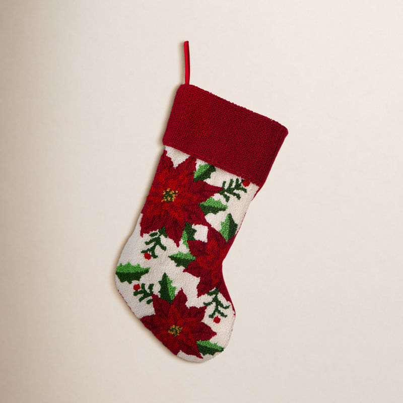 Bas de Noël crocheté 21 po, poinsettia