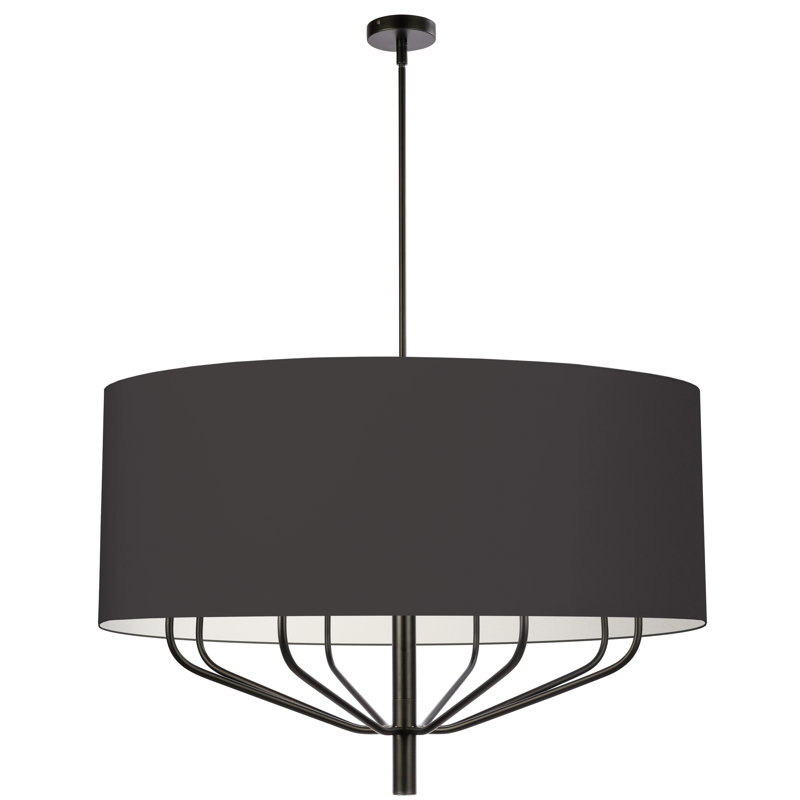 Lustre 8 lumières incandescentes, laiton vieilli avec abat-jour noir, Noir, Noir mat