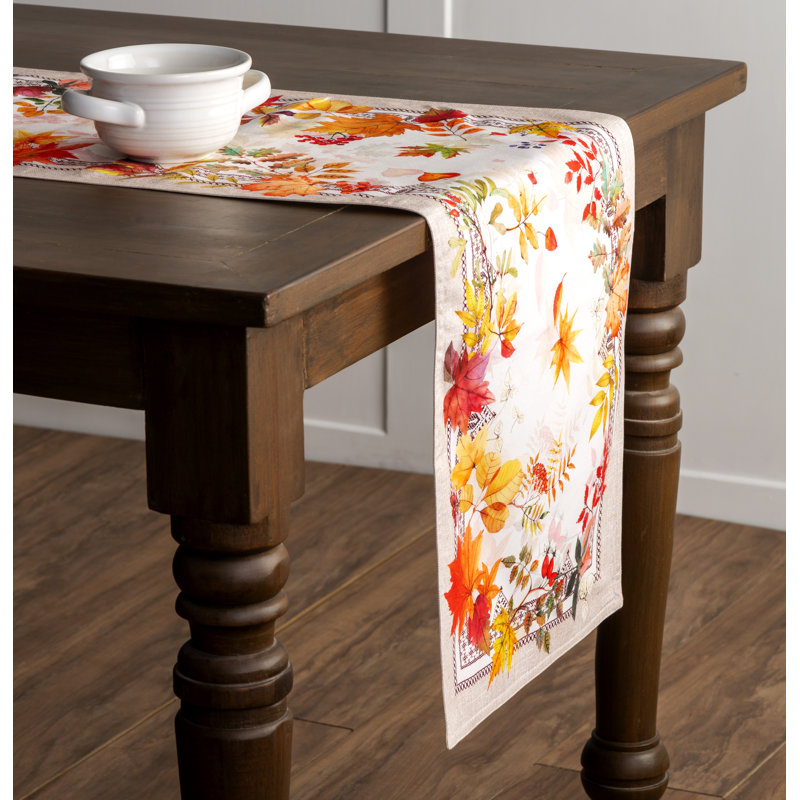 Floral 100% Cotton Thanksgiving Table Runner, 108" x 14.5"