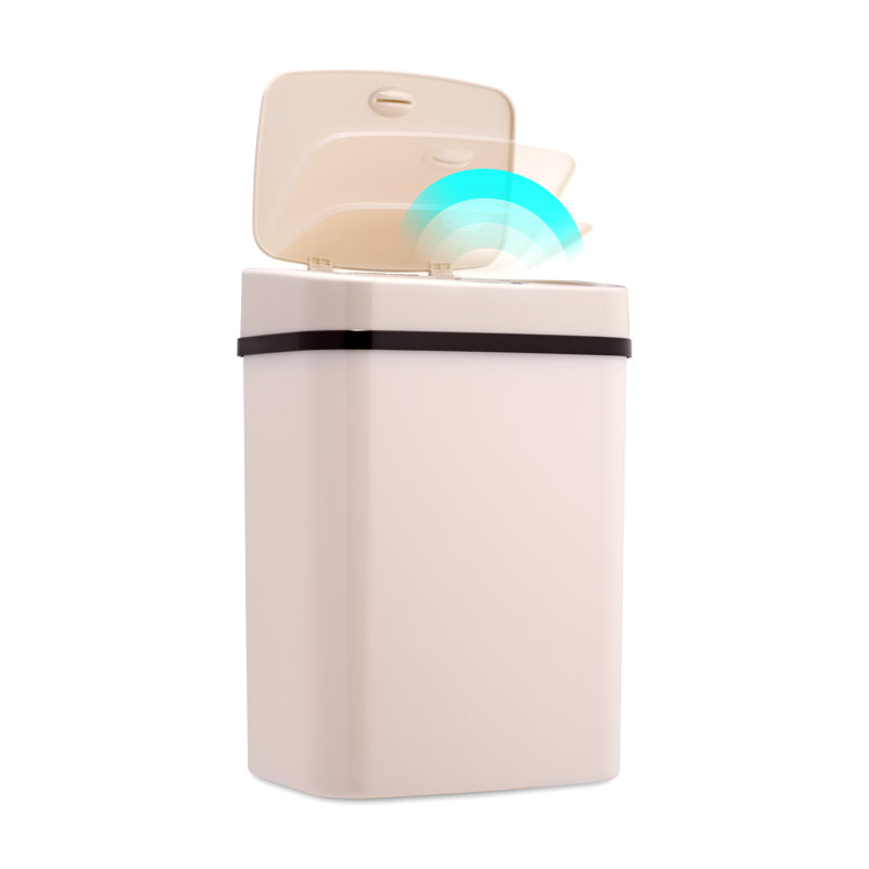 White Plastic Touchless Motion Sensor Trash Can, 3.2 Gallon