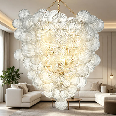 Très grand lustre à bulles en verre soufflé tourbillonnant de style Mid-Century à 2 niveaux de 44 pouces pour hall d'entrée de salon d'escalier