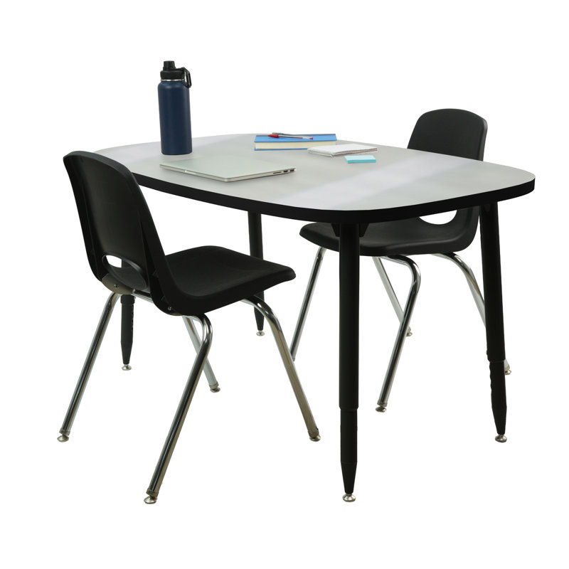 Adapte 31 x 50 Rounded Rectangle Dry-Erase Activity Table with Adjustable Tapered Legs - Whiteboard/Black, Black