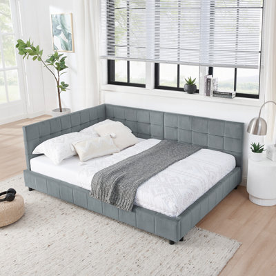 Upholstered Tufted  Bed Frame, Sofa Bed Frame with Comfortable Backrest and Armrests