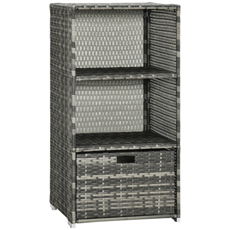 Support de rangement pour spa - plastique PE imperméable, 2 tablettes, 1 tiroir panier, organisateur de serviettes gris pour piscine et spa, à utiliser