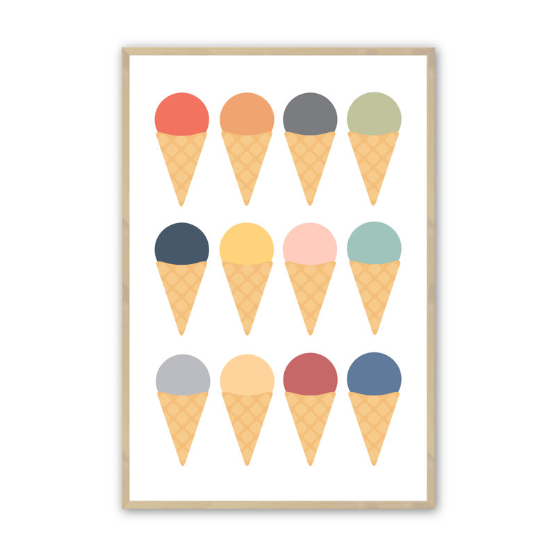 Ice Cream Fiesta Print dans un cadre mural, H 14 po x l 11 po x P 1,25 po, Érable brut