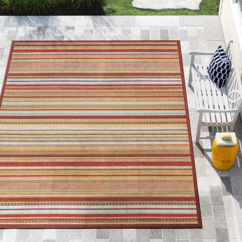 Terrill Striped Indoor / Outdoor Rug, Rectangle 7'10" x 10'