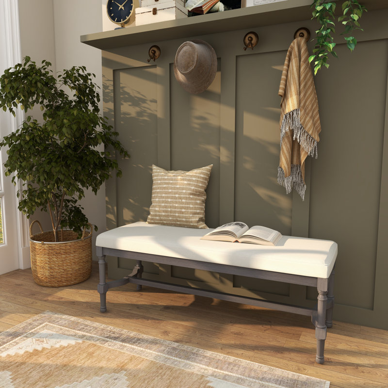 Alphus Linen Upholstered Bench, Gray