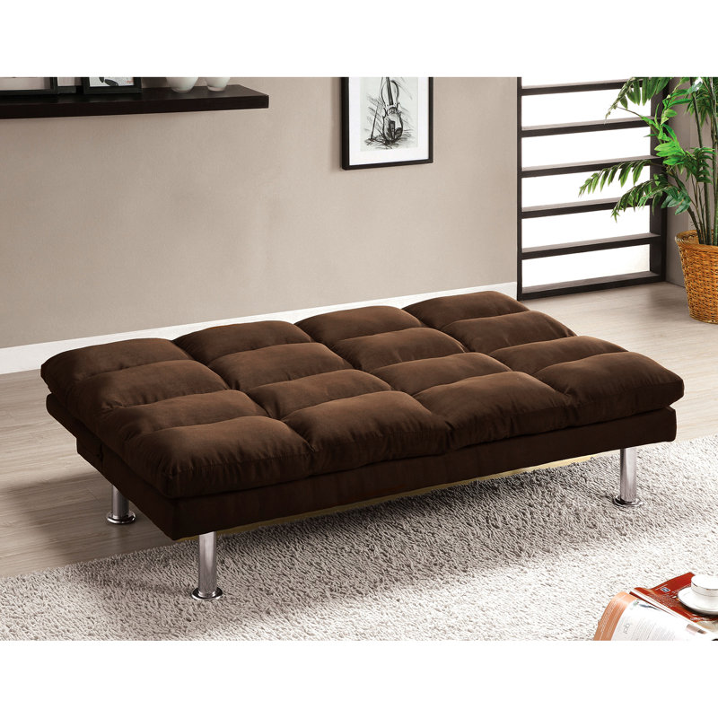 Dark Brown Contemporary Microfiber Futon With Legs And Extra Support That Converts To Bed Smoothly, 67 In Width Vibe Brown, Base Leg Support, Fast, 67"W