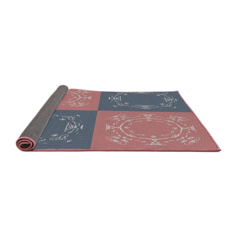 Tapis gris/zone rose à motifs, Rond 5 pi