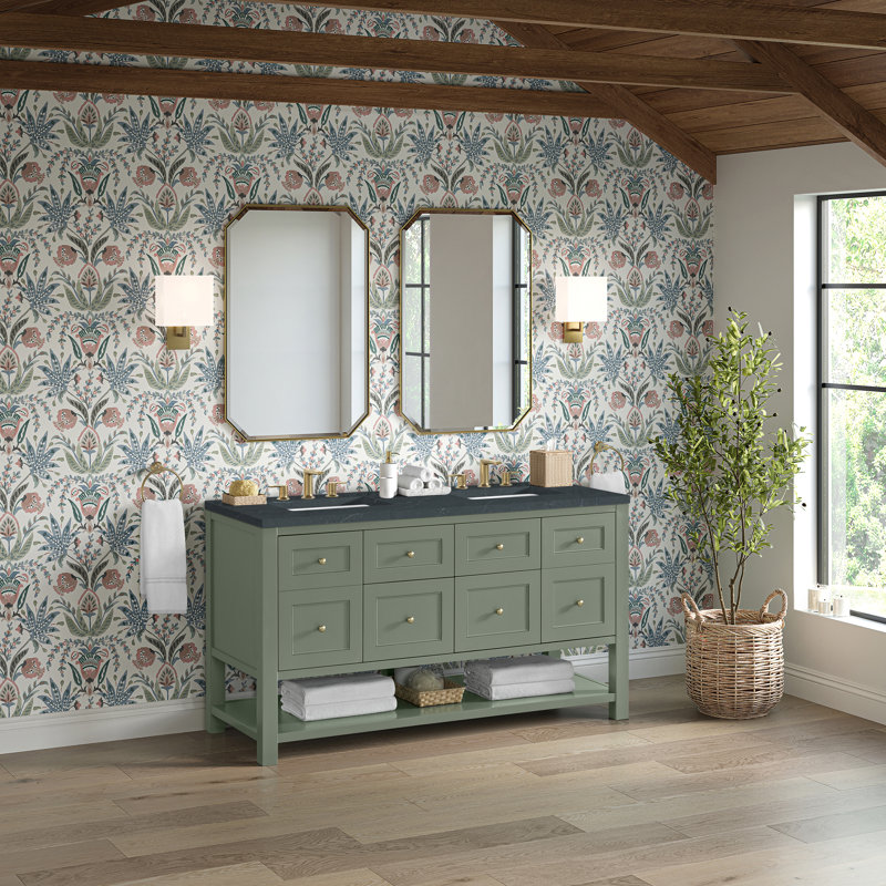 Breckenridge 60'' W Double Vanity, Smokey Celadon, Charcoal Soapstone, Widespread