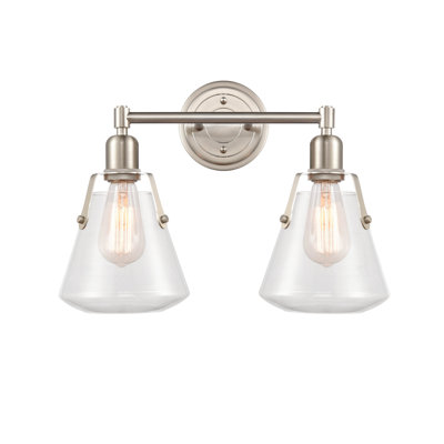 Applique murale Hassler - 2 lumières - 45,7 cm (18 po) - Nickel satiné - Abat-jour transparent - Applique murale pour salle de bain