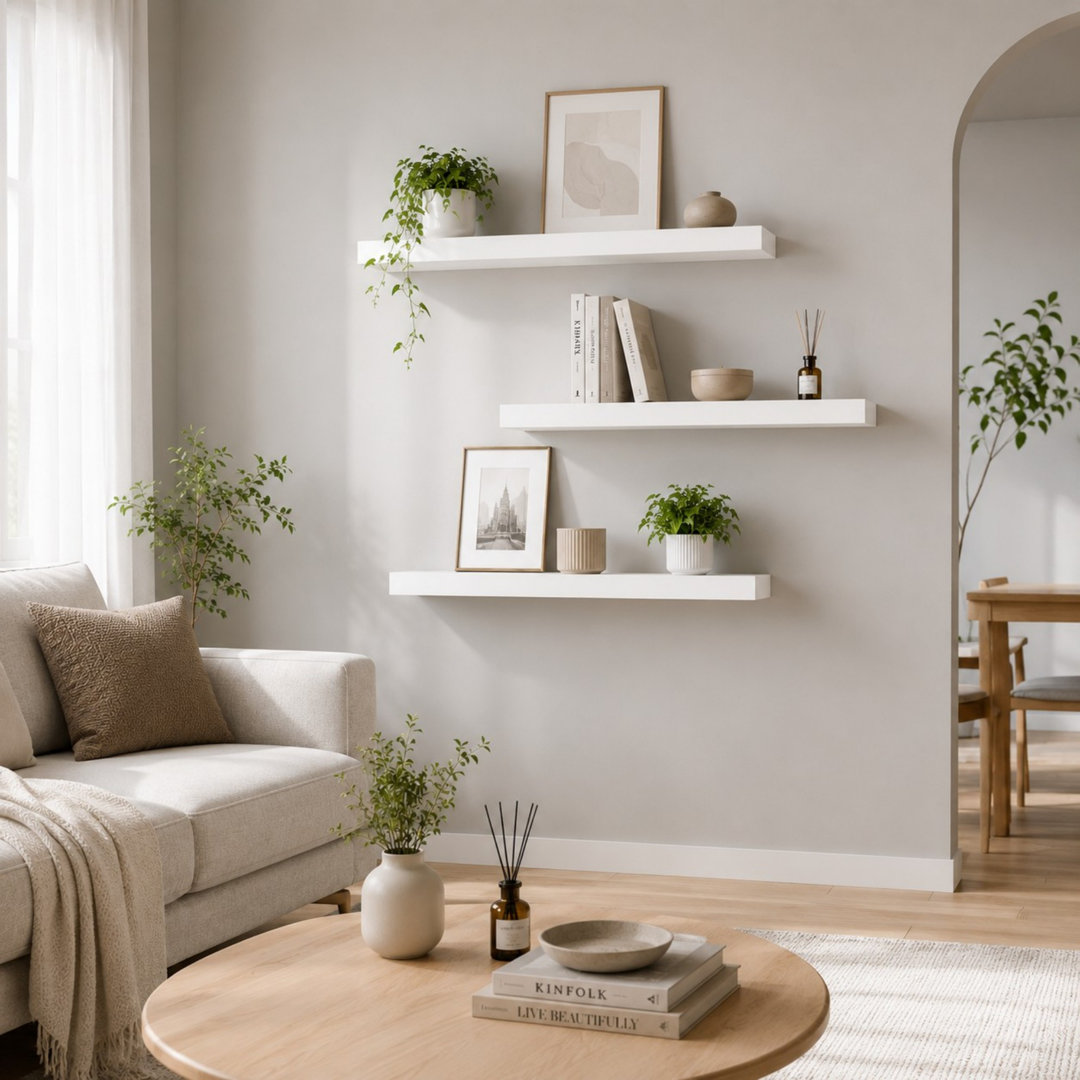 3 Pieces 80cm MDF & Thick Steel Bracket Floating Shelves