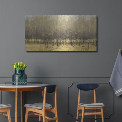 Art mural en métal Millwood Pines «Golden Trees Taupe 3» par James Wiens