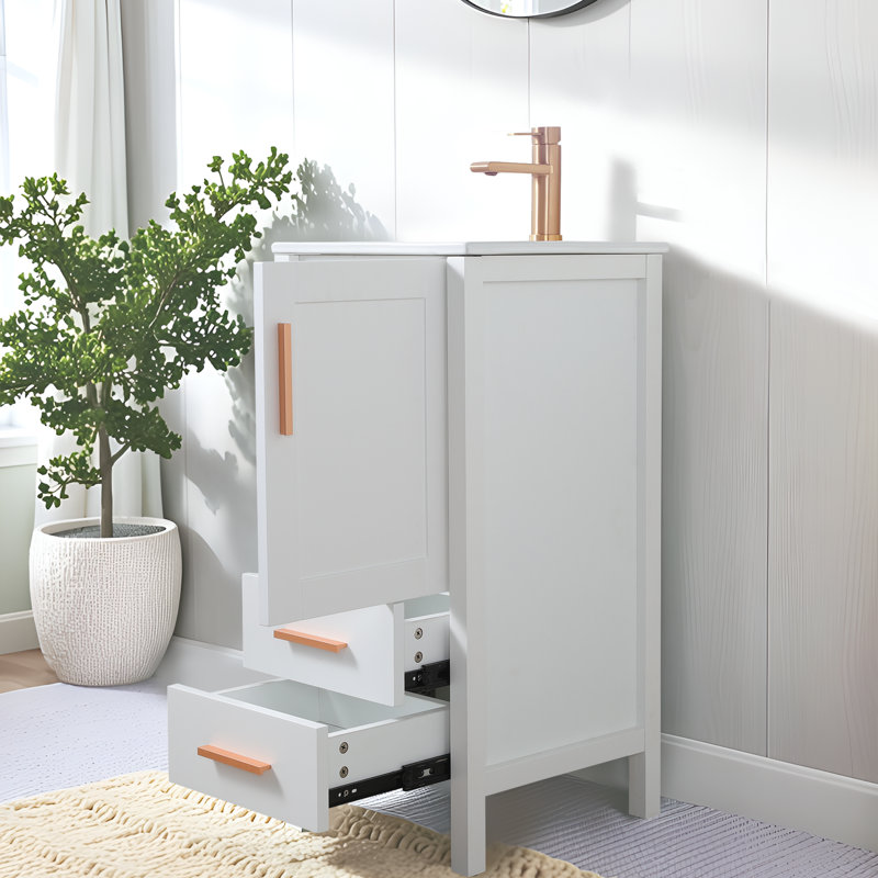 Meuble-lavabo autoportant blanc 16 po à deux tiroirs 16 po