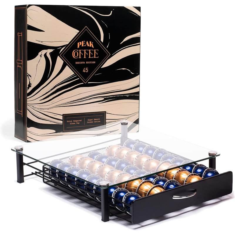 Capsules Holder - Drawer Tray for 45 Vertuoline & Bartesian Capsules - Tempered Glass