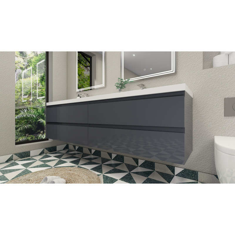 Amahia Double Bathroom Vanity with Acrylic Top, Hight Gloss Gray