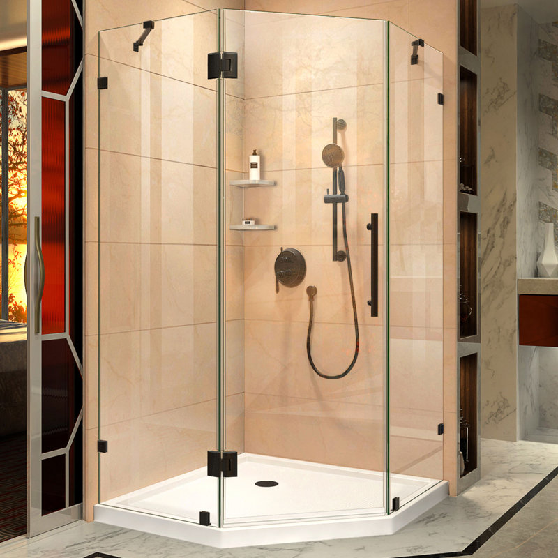 DreamLine Prism Lux 40" x 74.75" Neo-Angle Hinged Shower Enclosure with Base Included, Oil Rubbed Bronze/White