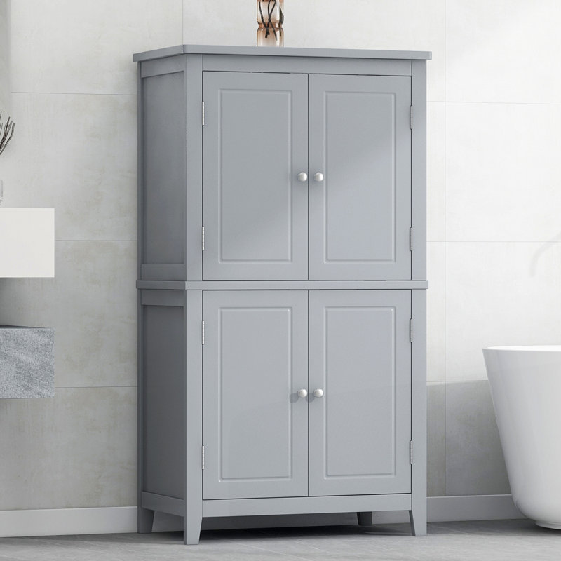 Elegant Bathroom Floor Storage Cabinet, Grey