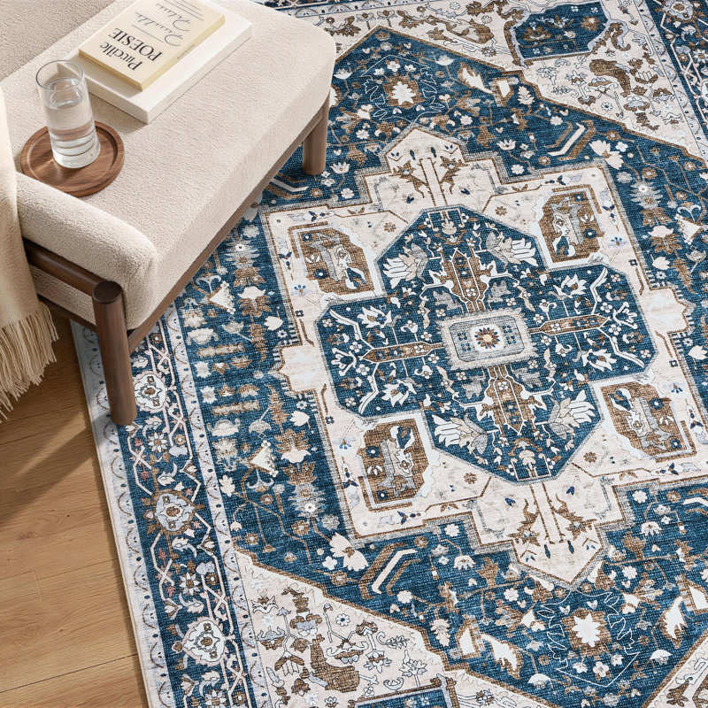 Tapis lavable rétro à motif médaillon d'inspiration persane, Rectangle 8' x 10'