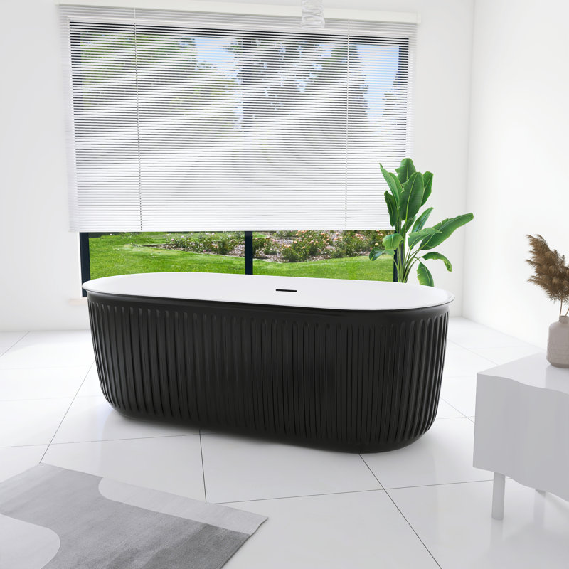67 po X 31 po Baignoire de trempage autoportante en acrylique noire