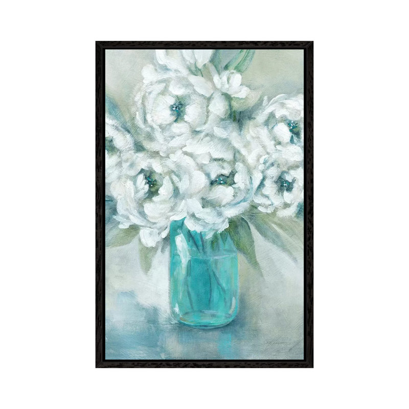 Pure Peonies by Carol Robinson - Painting on Canvas, 66.04 cm H x 45.72 cm W, Black Framed