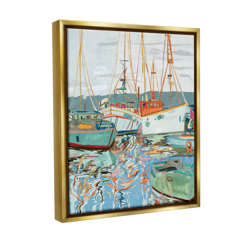 "Modern Boating Harbor" par Melissa Wang sur toile, Cadre flottant gris lustré, H 31 po x l 25 po