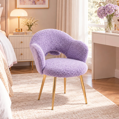 Chaise de coiffeuse bouclée avec coussin lombaire à nœud papillon, chaise d'appoint à dossier enveloppant incurvé et pieds en métal doré pour chambre et salon