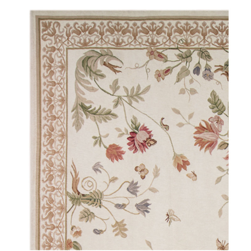 Flatweave Wool Floral Area Rug