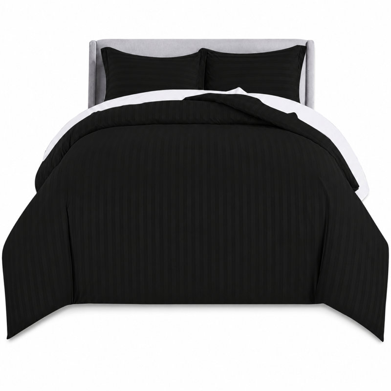 Microfibre Striped Duvet Cover Set, King, Black
