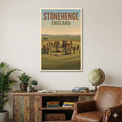 Stonehenge, England - Timeless Stones Travel Poster | Romantic Vintage-Style Print. Giclee Print on Wrapped Canvas. Wall Art, Home Decor - Monuments & Sculptures, England 1 Piece Wrapped Canvas Wall Art