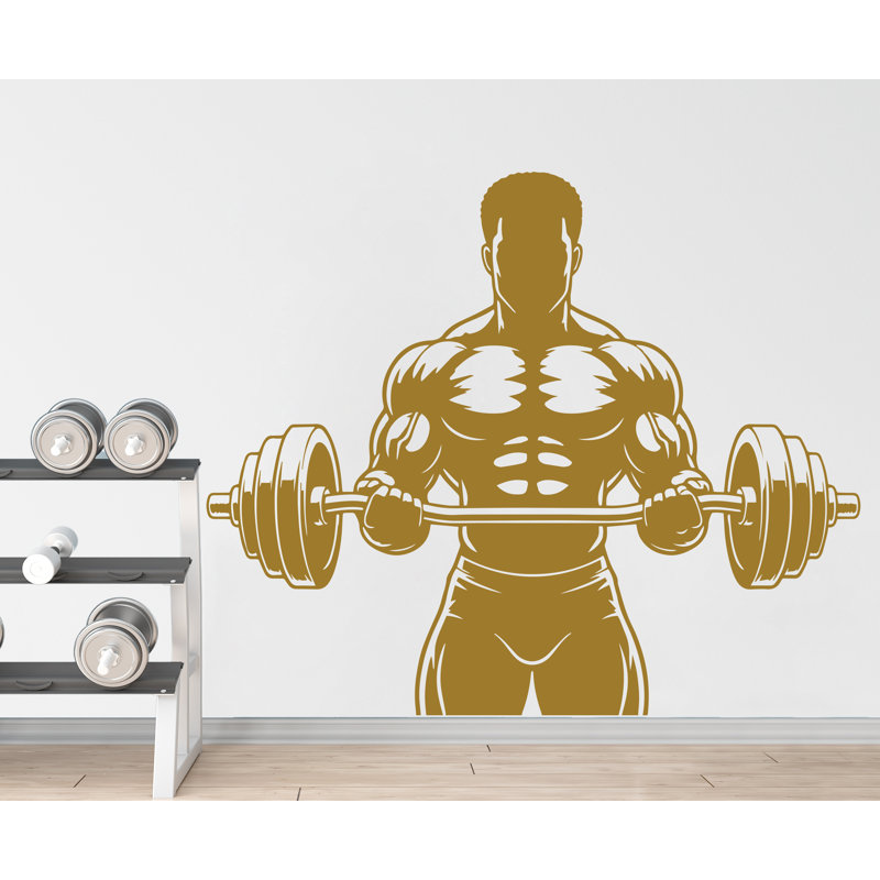 Décalcomanie murale Afro Men Bodybuilder in Gym Power fitness Women Squat Decor Workout Art Vinyle, 44 po x 53 po, Bourgogne