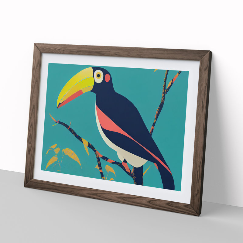 XH1022-7268X Quirky Toucan Bird Abstract 1 Piece Single Picture Frame Wall Art, 34cm H x 46cm W, Walnut