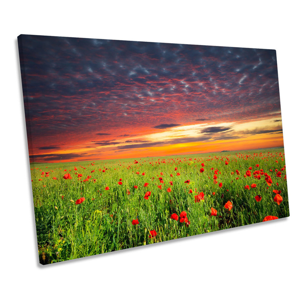 Sunset Poppy Field Flowers - Wrapped Canvas Print