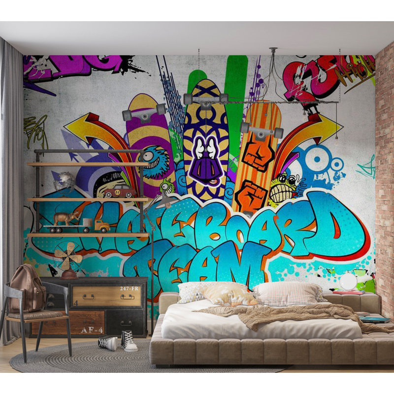 Papier peint - Graffiti Street Art - Équipe de planche à roulettes, L 2,25 po x l 39 po