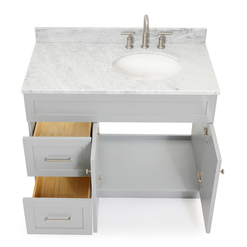 Partham 43'' Single Bathroom Vanity with Carrara Marble Top, Gray