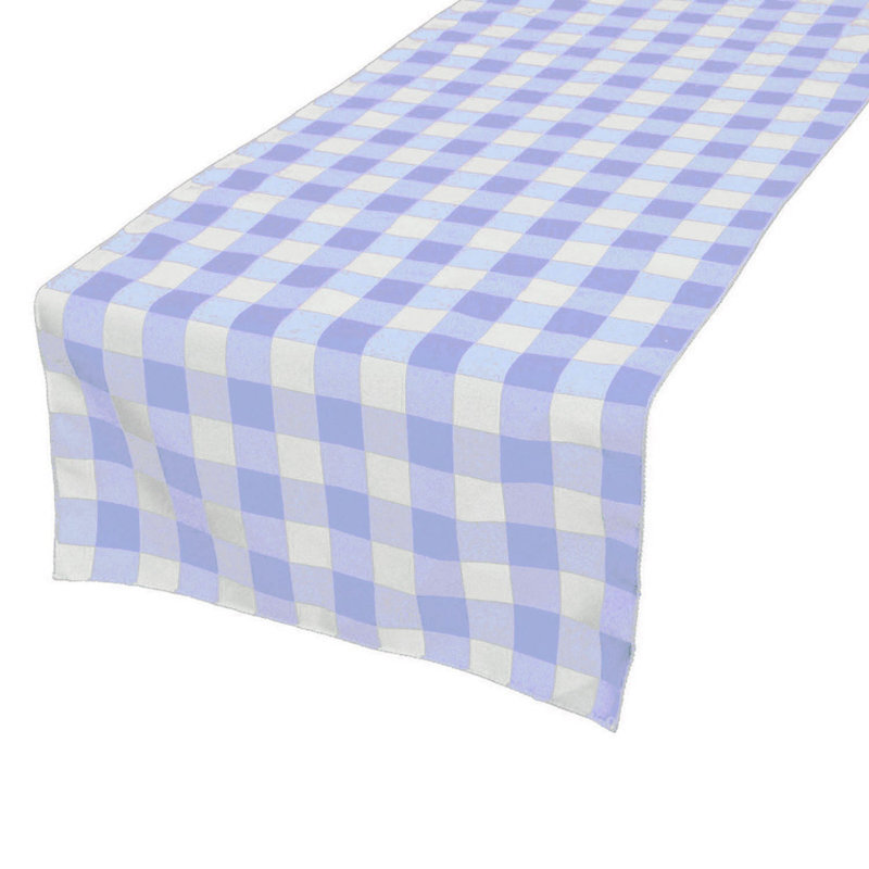 Gingham Checkered Print Table Runner, Light Blue, 120" Rectangle