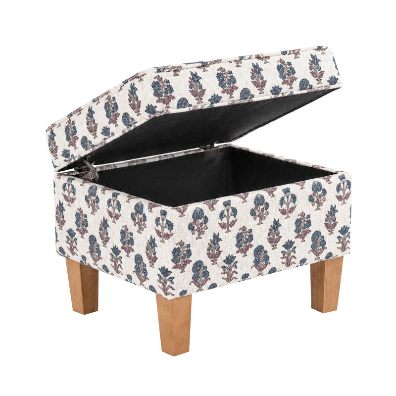 Repose-pieds capitonné moyen avec motif floral bleu, Blue Floral