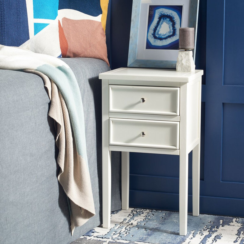 Fedir Traditional Shaker 30''H End Table, Rustic Chic Pine Wood Nightstand with Dual Storage Drawers, White