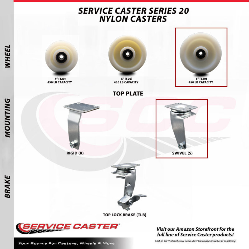 6 Inch Nylon Wheel Swivel Caster with Ball Bearing Service Caster