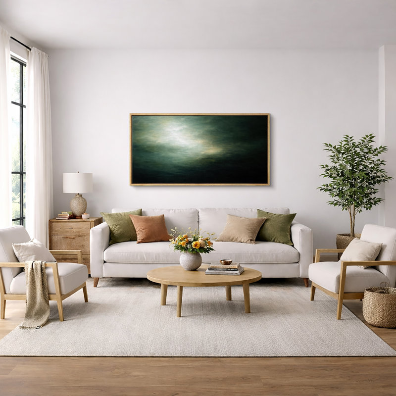Œuvre abstraite vert foncé dégradé, photos de salon moderne, impression sur toile encadrée, H 30 po x l 60 po x P 1,5 po