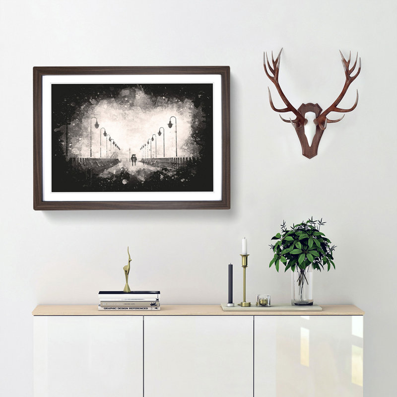 Couple upon the Pier - Framed Print, 45cm H x 63cm W x 2cm D, Walnut Framed