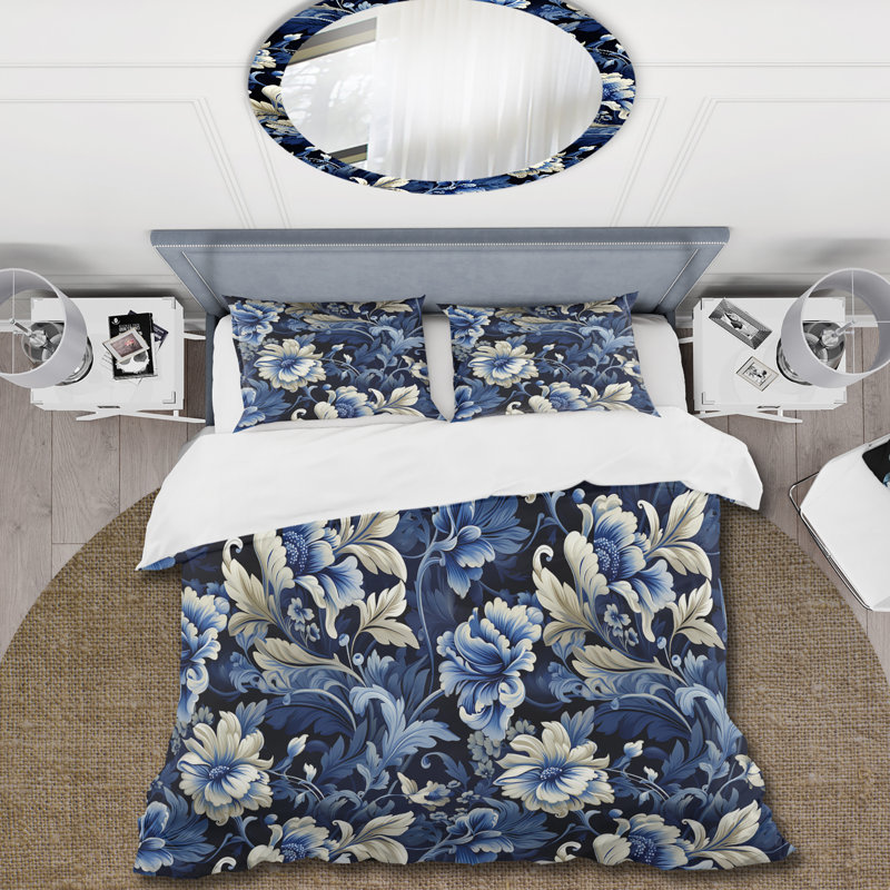 Ensemble de housse de couette Cobalt Blue Ornate Corners, Housse de couette pour très grand lit et 2 très
