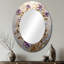 Lilas mauve, fleurs dorées et mélodie II - miroir décoratif floral ovale sur métal-158089127