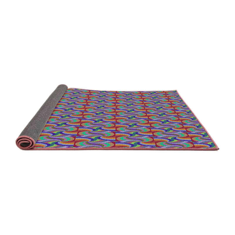Tapis rouge/bleu à motifs, Carré 3 pi