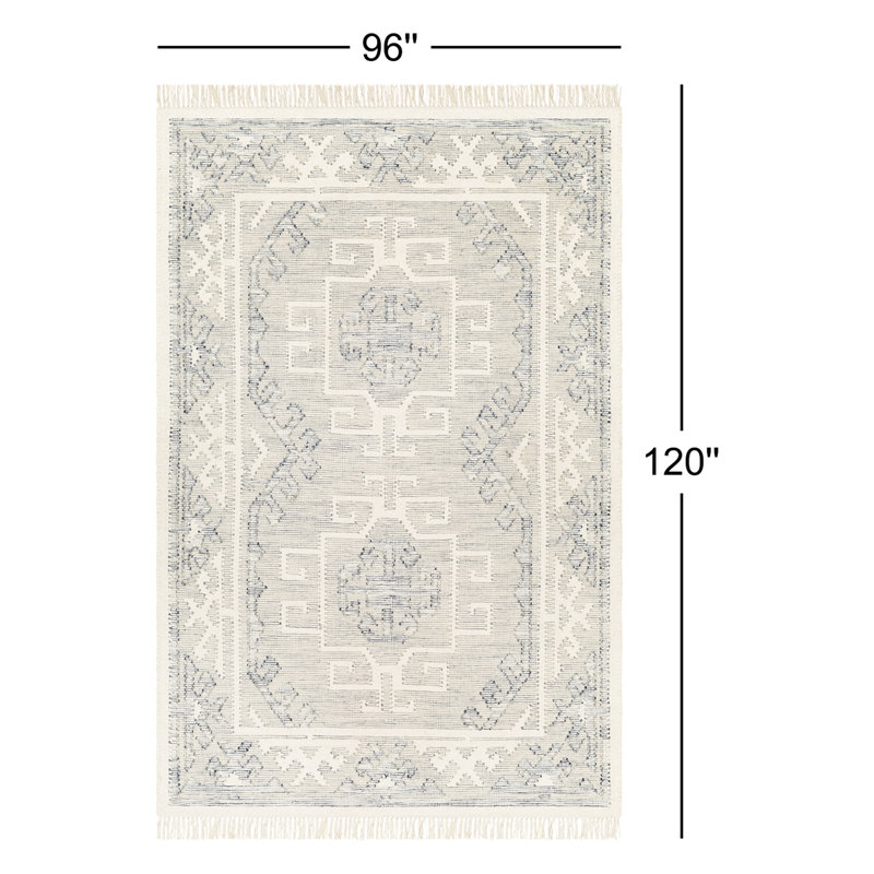 Saber Oriental Hand Woven Wool Area Rug in Gray/Blue, Rectangle 8' x 10'