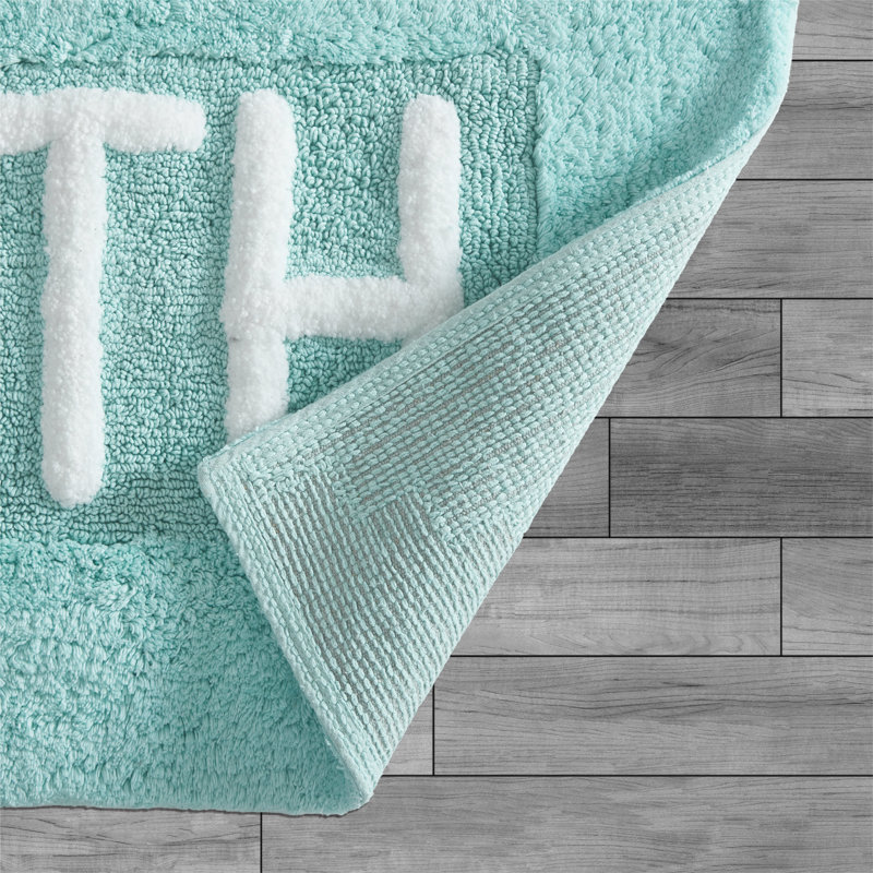 Cotton Blend Non-Slip Bath Rug, Aqua Blue