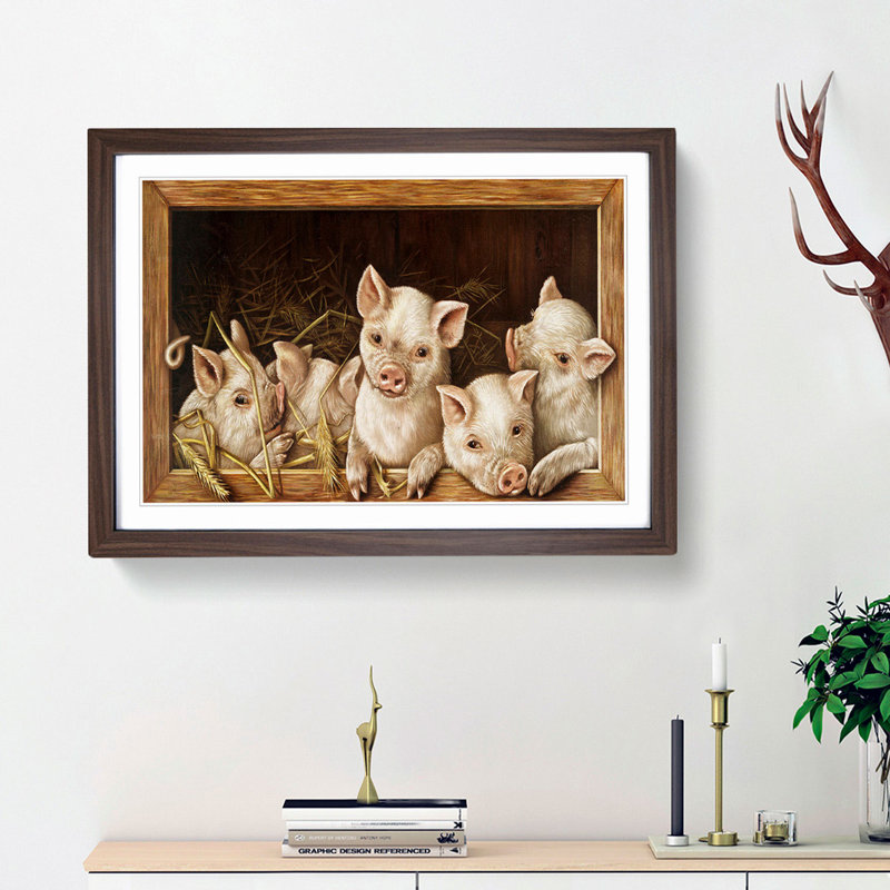 Prize Pigs - Picture Frame Painting Print, Walnut Framed, 36cm H x 48cm W x 2cm D