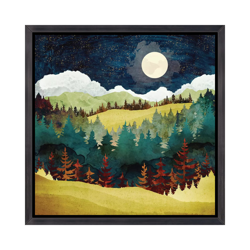 Lune d'automne - imprimé, H 18 po x l 18 po x 1,5 po, Cadre flottant noir patiné